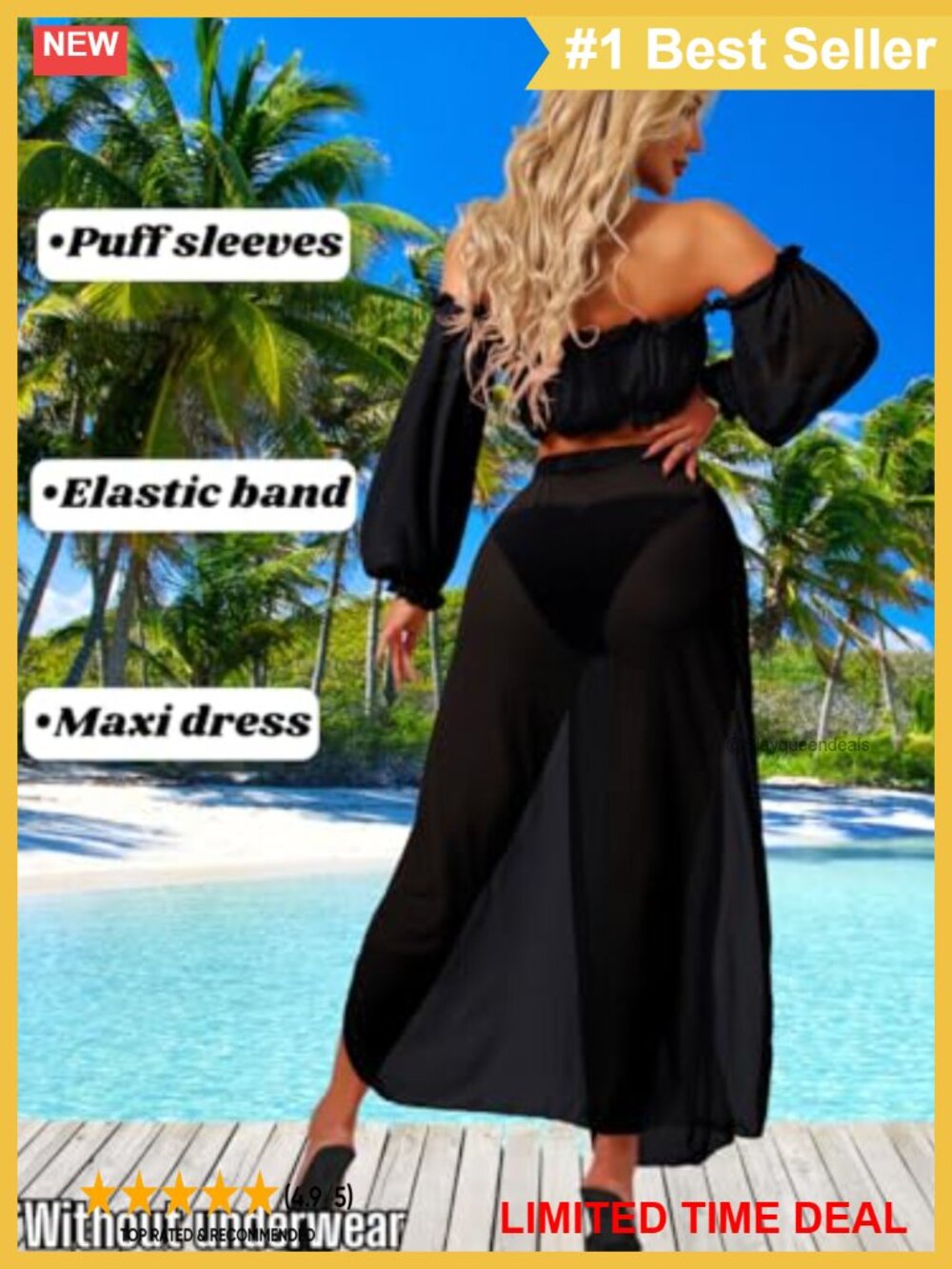 Sheer Mesh Off Shoulder Cover Up Dress High Slit Beach Pool Party - Picture 3 of 6
